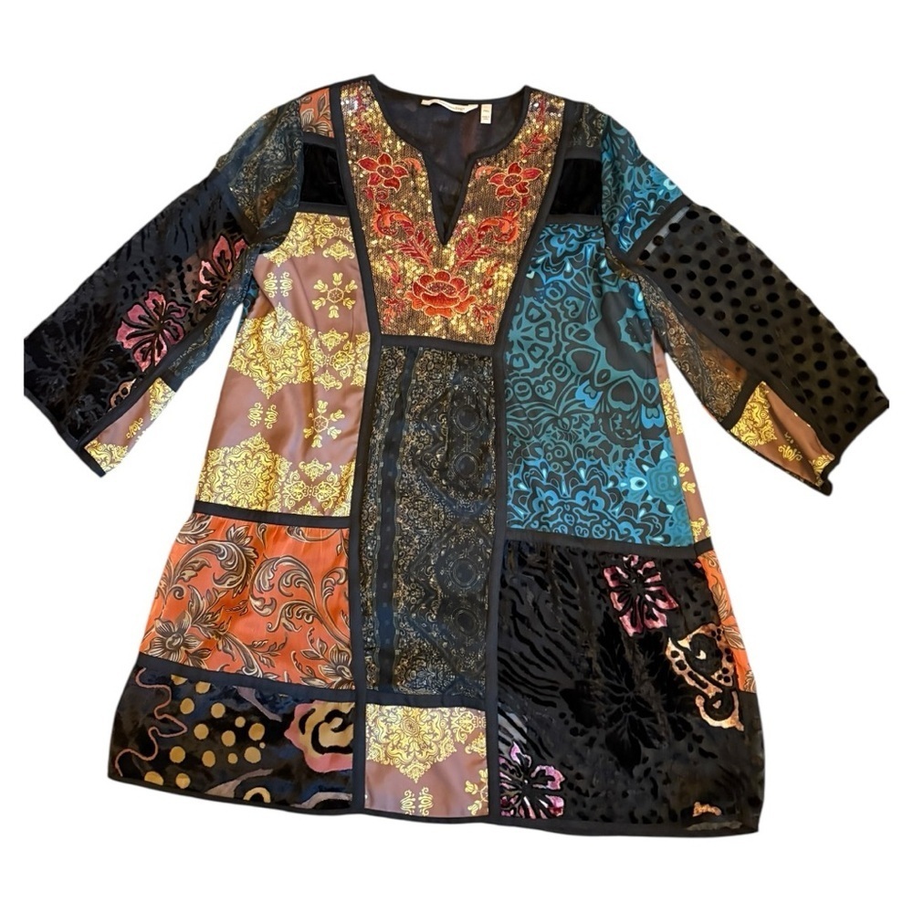 Soft Surroundings Bohemian Patchwork Tunic | Velvet Burnout | Petite Small (PS)